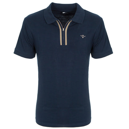 NAVY/STONE ZIP POLO
