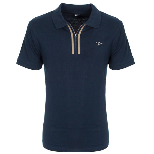 NAVY/STONE ZIP POLO