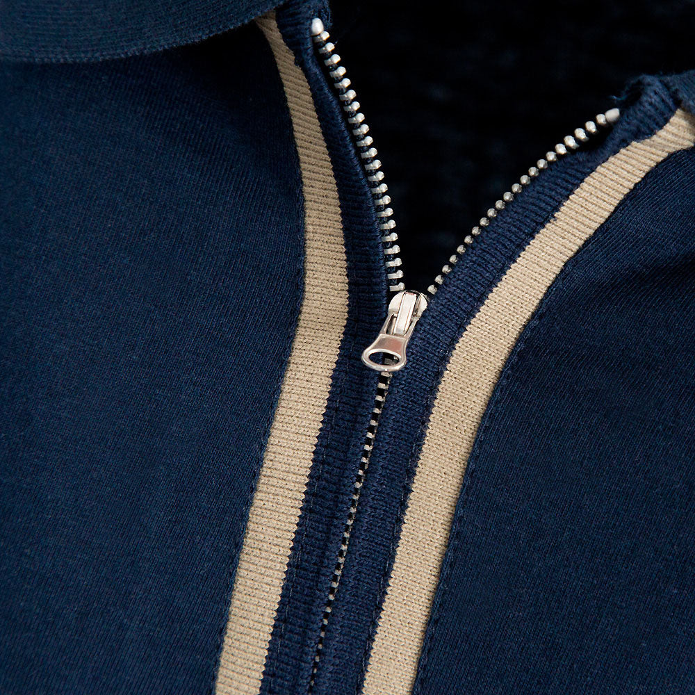 NAVY/STONE ZIP POLO