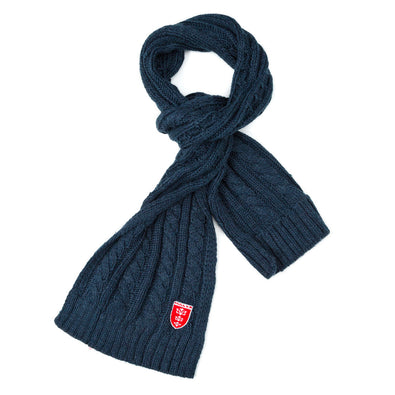 NAVY CABLE KNIT SCARF