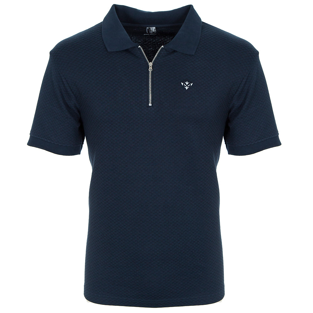 NAVY ICON TEXTURED ZIP POLO