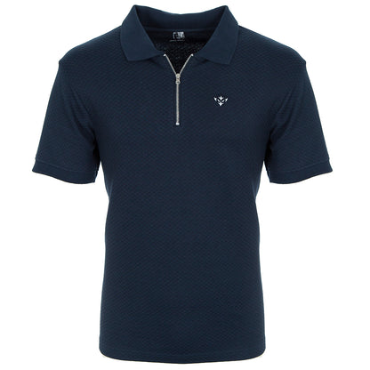 NAVY ICON TEXTURED ZIP POLO
