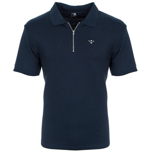 NAVY ICON TEXTURED ZIP POLO