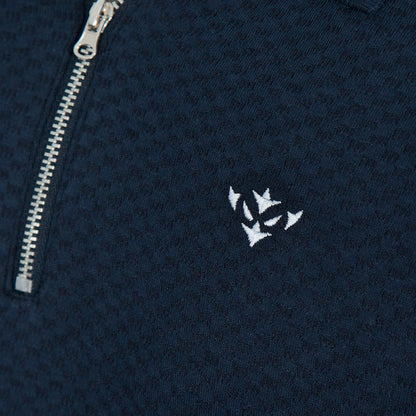 NAVY ICON TEXTURED ZIP POLO