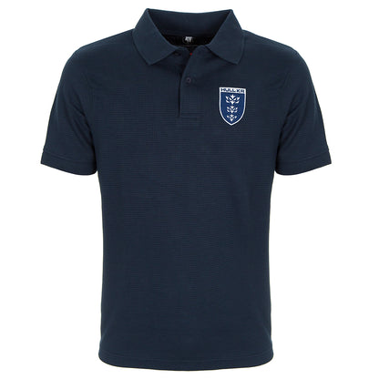 NAVY CREST WAFFLE POLO