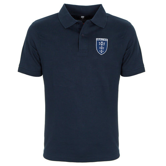 NAVY CREST WAFFLE POLO